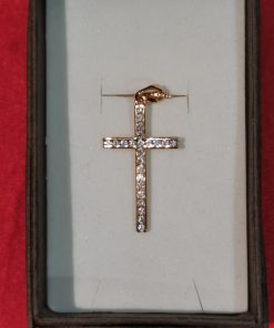 18k rose gold plated large cross pendant with CZ (with chain)