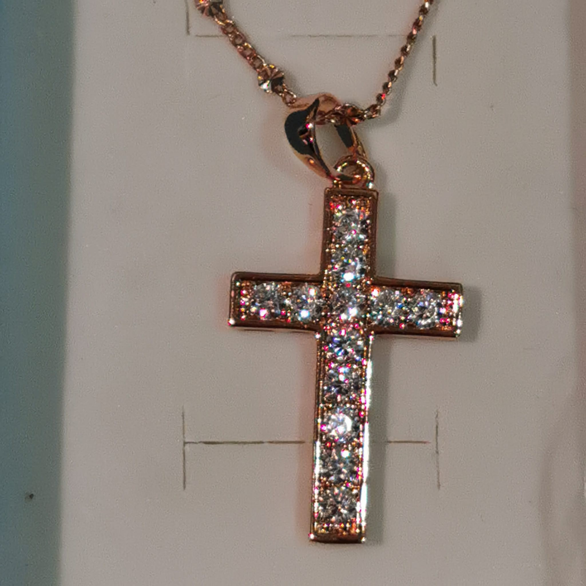 18k gold plated cross pendant filled with CZ (with chain)