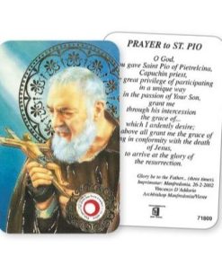 PRAYER CARD - Padre Pio with Relic (71809)