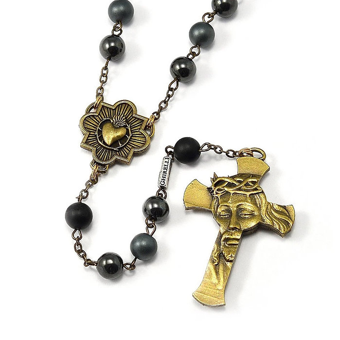 ROSARY - Rosary for Men - Bronze - Face of Jesus (GHIRELLI Italy)