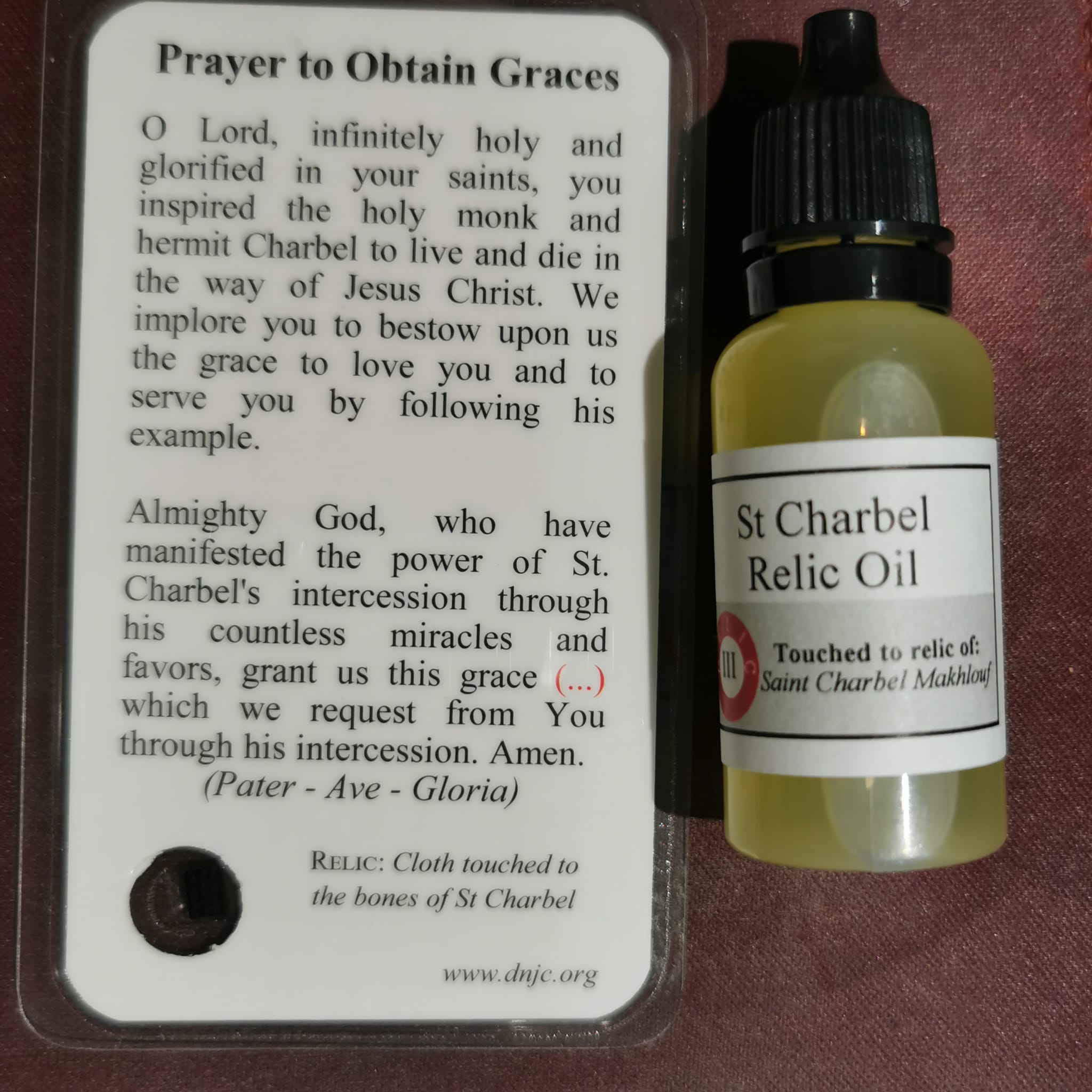 NETT - HOLY OIL - St Charbel Relic Holy Oil Pack with prayer card (3rd class - Touched to bones of St Charbel) - Image 2
