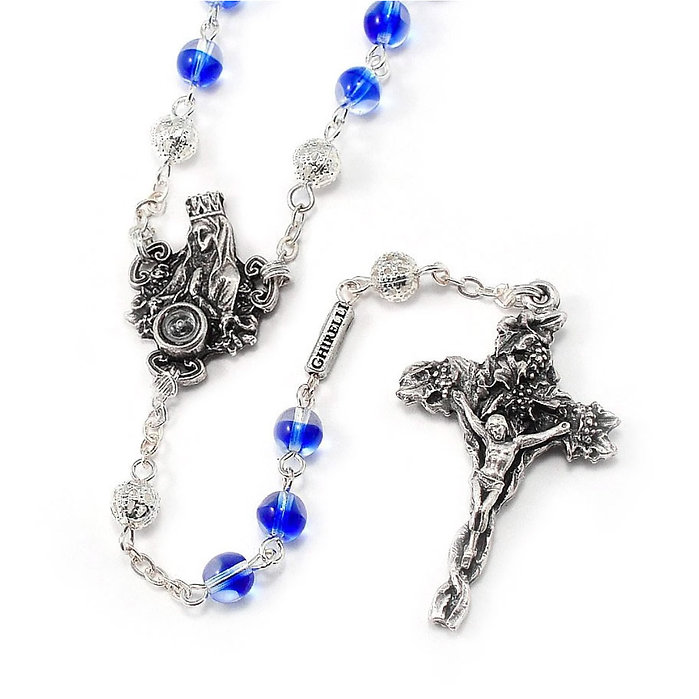 ROSARY - Lourdes Bohemian Glass Blue w/ Lourdes Water (RO275) - GHIRELLI Italy