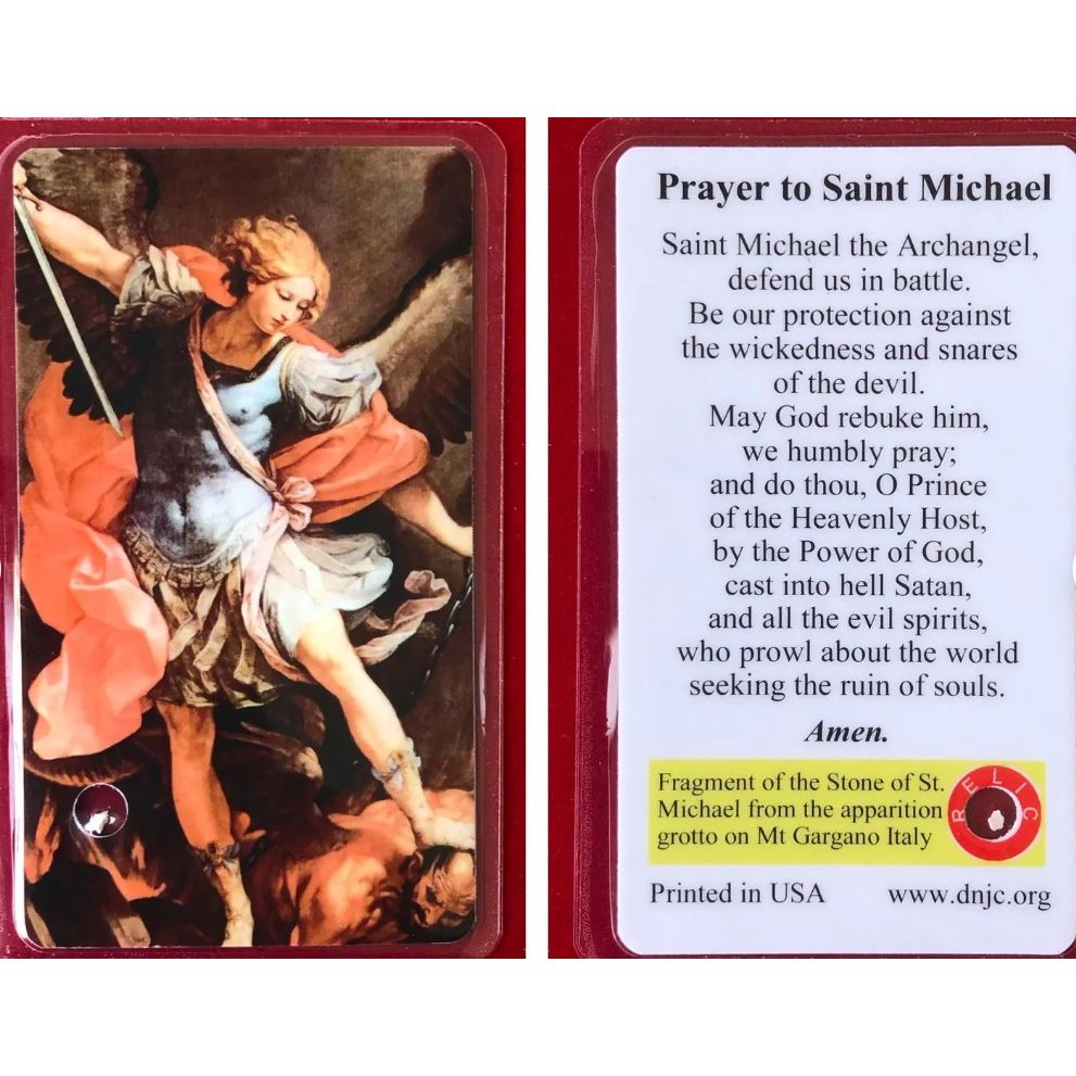 PRAYER CARD - St Michael Relic w Stone