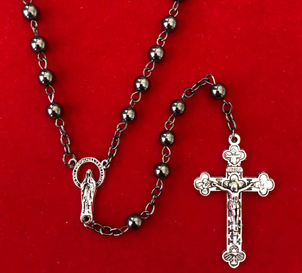 ROSARY - Hematite Bead with Cross separators touched to over 600 relics - Image 2