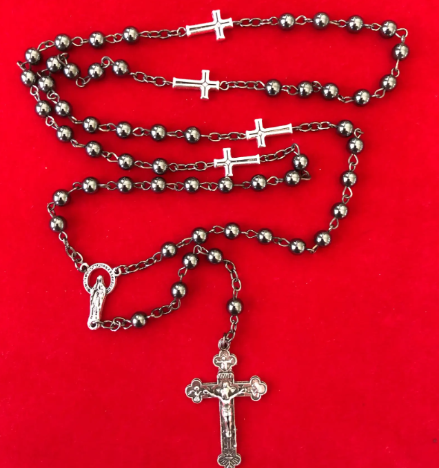 ROSARY - Hematite Bead with Cross separators touched to over 600 relics