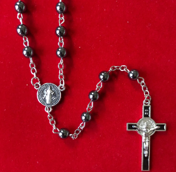 Rosary: St Benedict Hematite Bead touched to over 600 relics - Image 2