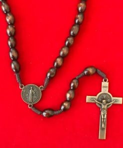 Alternative view of ROSARY - St Benedict wood rosary touched to relics
