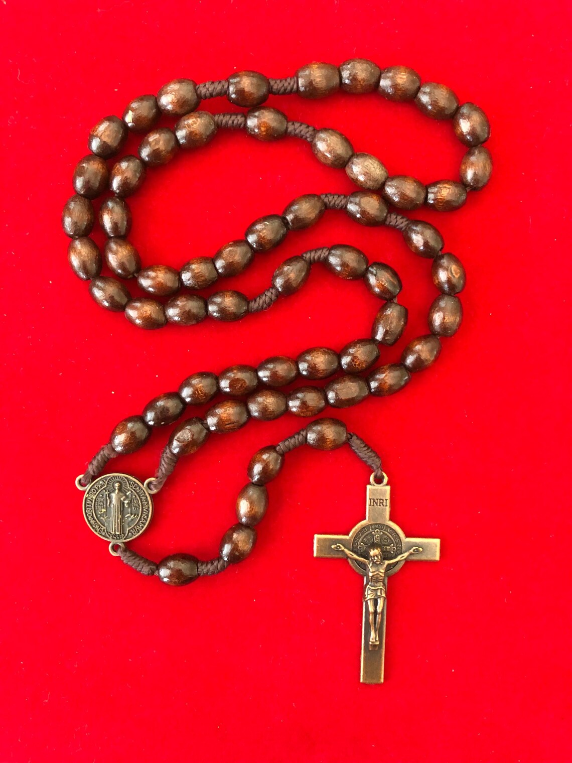 ROSARY - St Benedict wood rosary touched to relics